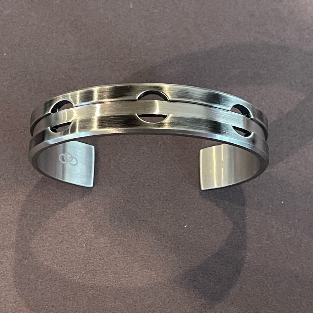 Silver Modern Cuff Bracelet with Perforated Design